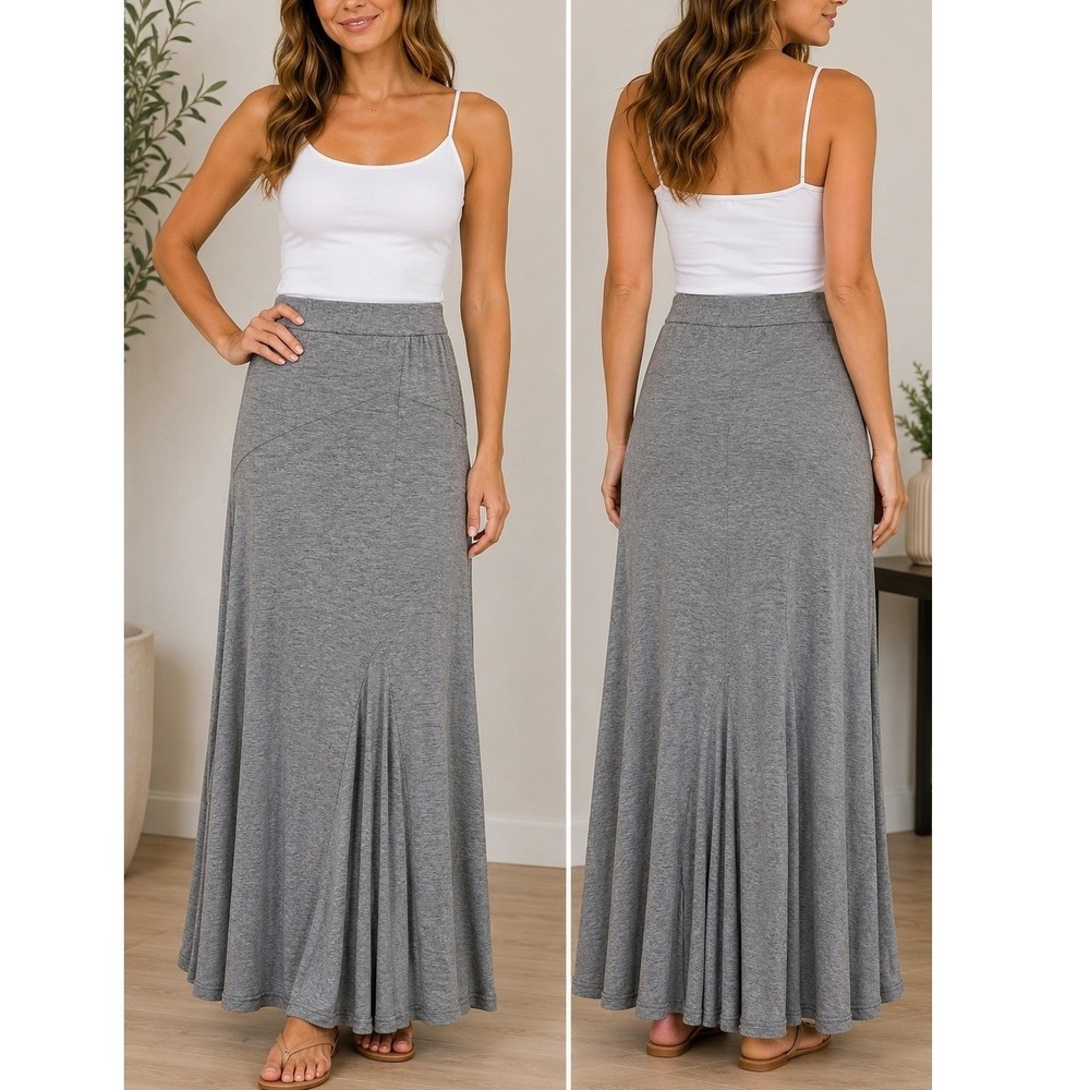 Nine Eight Grey Godet Hem Jersey Maxi Skirt Womens S Lagenlook Academia Preppy